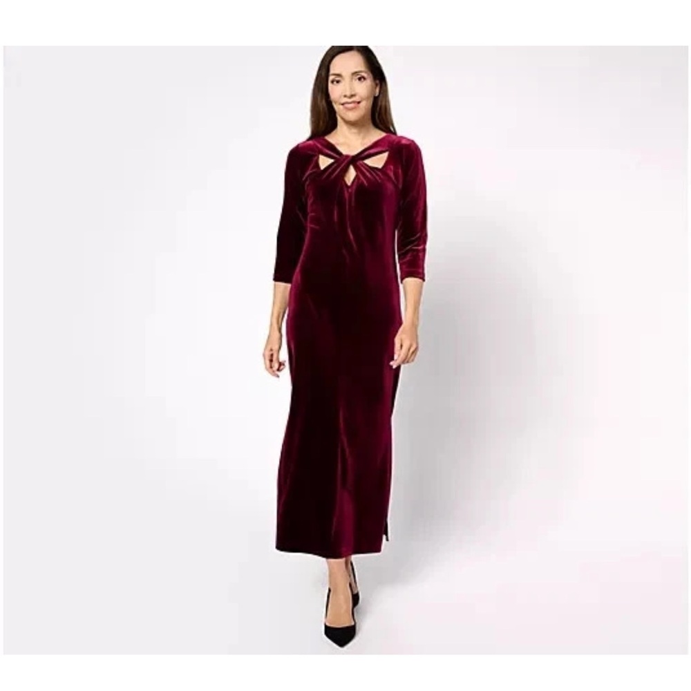 Attitudes By Renee Merlot Knit Velvet Maxi Dress PXL